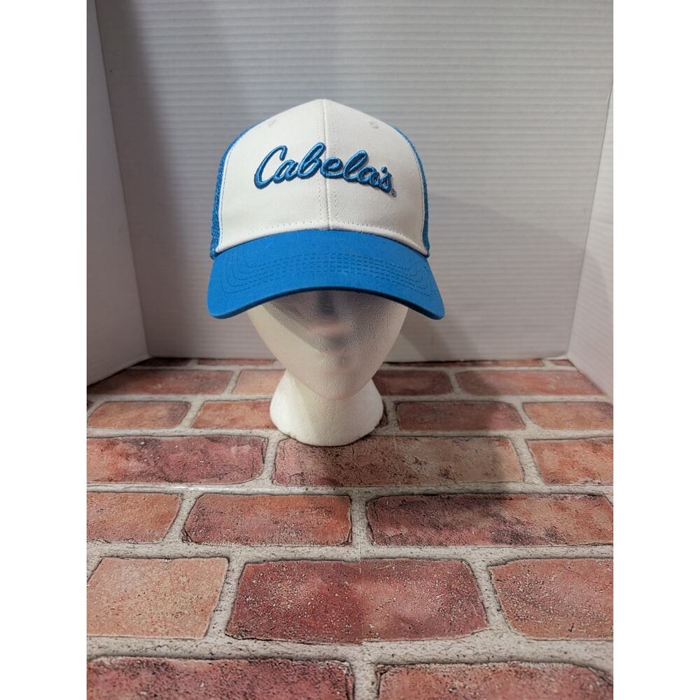Cabela's Blue Embroidered Logo and White Mesh Trucker Style Adjust. Snapback Hat
